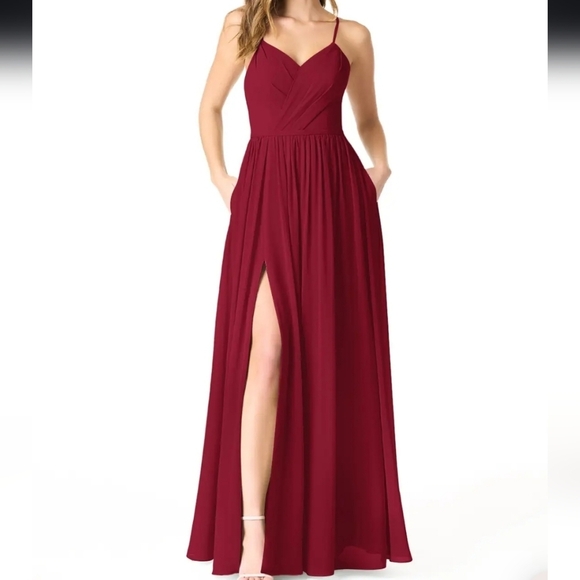 Azazie Cora Style Burgundy A line Pleated Chiffon Keyhole Bridesmaid/Prom Dress - Picture 1 of 14